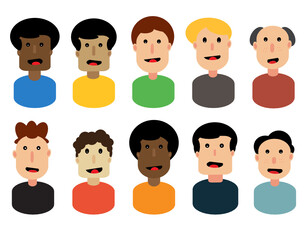 A set of simple cartoon style male avatar faces