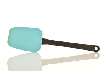 One silicone spatula, for the kitchen, close-up, isolated on white.