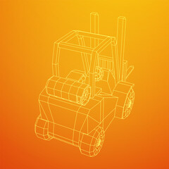 Fototapeta na wymiar Forklift Loader lift truck. Wireframe low poly mesh vector illustration.