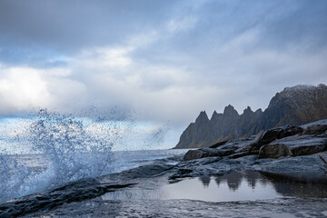 Mountains of Senja surrounded by water in north Norway