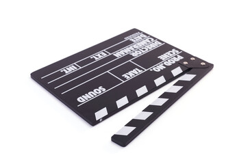 movie clapper board or clapperboard on white background