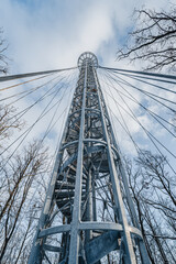 Lookout tower Brno. View from viewpoint Brno Holedna. Jundrov viewpoint. Steel watchtower.