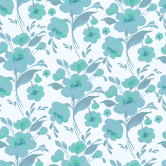 Abstract floral seamless pattern spring flowers drawn by paints on paper