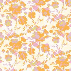 Abstract floral seamless pattern spring flowers drawn by paints on paper