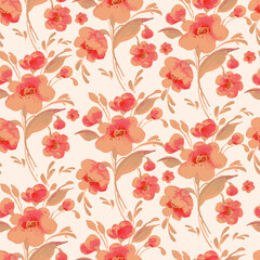 Abstract floral seamless pattern spring flowers drawn by paints on paper