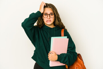 Fototapeta premium Young caucasian student woman isolated being shocked, she has remembered important meeting.