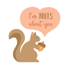 I am nuts about you squirrel vector illustration