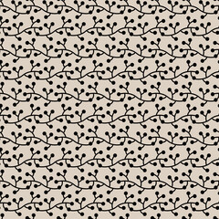 Small Leaves on Beige, seamless pattern, ornamental, floral, vector illustration, nature, plants