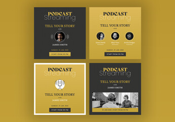 Podcast Social Media Layout Set with Golden Accents