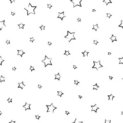 Seamless fairytale pattern with calligraphic and shabby stars on white background.