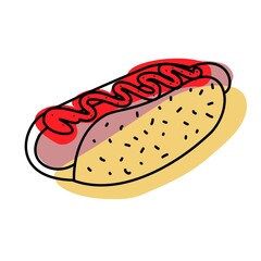 Tasty hot dog doodle icon vector for webkitchenwear
