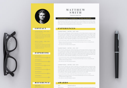 Resume Layout with Yellow and Gray Accents