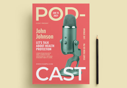 Podcast Flyer Layout with Pale Yellow Accents