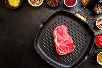 beef steak raw piece of meat second course ready to eat on the table meal snack outdoor top view copy space for text food background rustic image keto or paleo diet