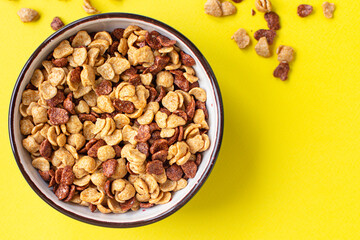 cornflakes breakfast on a plate ready to eat on the table for healthy meal snack outdoor top view copy space for text food background image