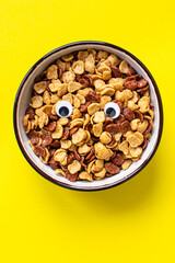 cornflakes breakfast on a plate ready to eat on the table for healthy meal snack outdoor top view copy space for text food background image