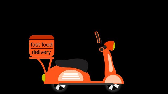 Fast food delivery. Animated retro scooter on a blank background.