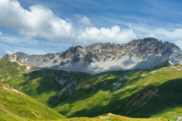 Mountain landscape along the road to Stelvio pass (Lombardy) at summer