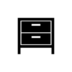 Bedside table icon. Black silhouette. Front view. Vector flat graphic illustration. The isolated object on a white background. Isolate.