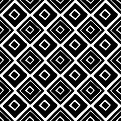 Black ink squares and rhombuses isolated on white background. Monochrome geometric seamless pattern. Vector flat graphic hand drawn illustration. Texture.