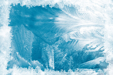 Abstract ice frost natural background with hoarfrost crystals.