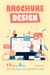 Happy students or pupils watching study webinar