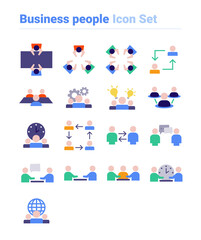 Business people icon set of color types. Isolated vector sign symbols. Icon pack.