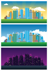 City Scapes Illustration ( Skyline Morning, Mid-Day, Evening)