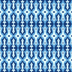 Seamless Middle asian or arabian islamic vector decorative pattern, damask or boho style vintage ornaments in deep and light blue colors for custom print and design.