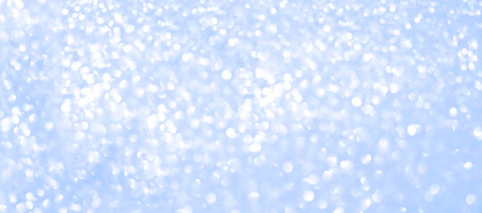 Festive blue background with sequins and rhinestones, bokeh lights. High quality banner