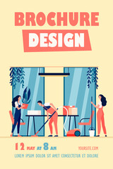 Team of professional janitors cleaning office