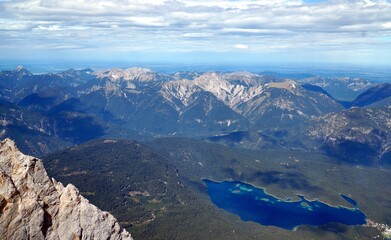 Fototapeta premium view from the top of the mountain, alps, mountain , landscape , sky , lake ,hiker, beautiful nature ,forest 