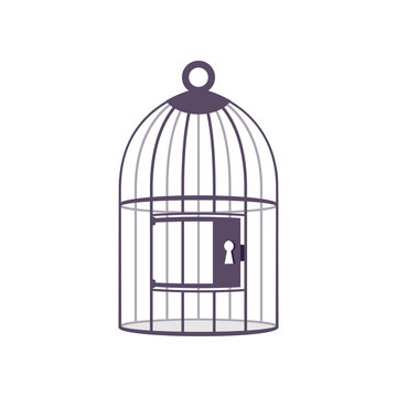 Bird cage with locked door. Vector illustration flat design. Isolated on white background. A template element for a prisoner or animal. Easy to edit.