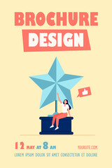 Tiny woman sitting on large golden star