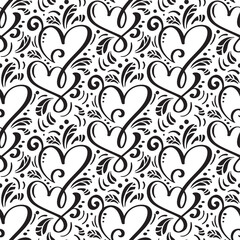 Fototapeta na wymiar Vector seamless pattern with hearts. Romantic decorative graphic background Valentines Day, wedding, Christmas. Simple drawing ornamental illustration for print, web
