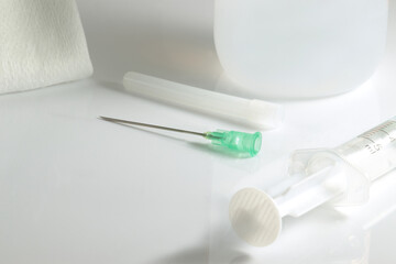 Prepared material syringe, needle, sterile gauze and disinfectant alcohol for injecting medicine.