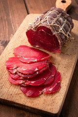 Mustela, lonza di maiale, tipico salume sardo 