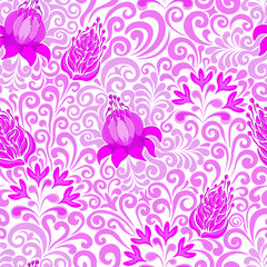 Fototapeta na wymiar Seamless floral pattern, vector. Purple and pink flowers on white background.