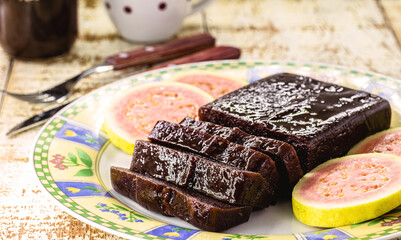 Guava candy in bar known in Brazil as Goiabada, Guava candy common in June parties. Selective focus