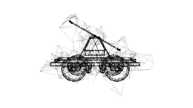 Handcar transportation. Draisine or rail vehicle. Wireframe low poly mesh technology. Available in 4K FullHD and HD video