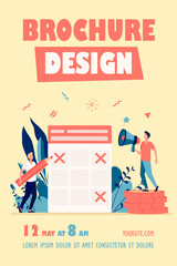 Two men and schedule for publications in social media