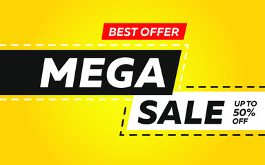 Mega sale banner. Special offer up to 50% off. Vector illustration.
