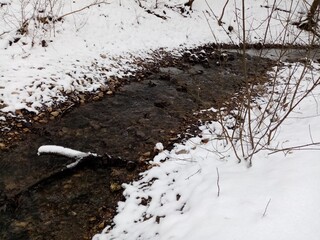 snowy river in winter