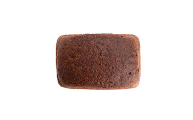 Top view of a whole loaf of rye bread isolated on white background.