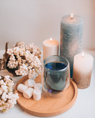 spa still life with candles on white background