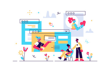 Marketing pop-up advertisement flat tiny person concept vector