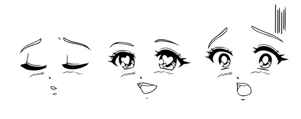 Anime and manga faces set. different expressions.