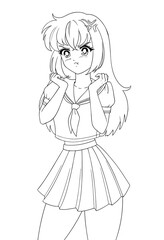 Cute anime manga girl wearing school uniform.