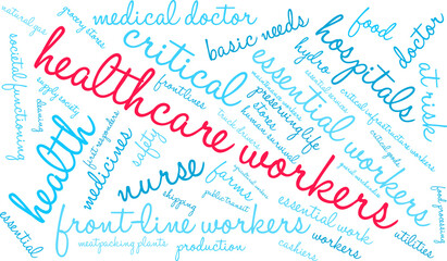 Healthcare Workers Word Cloud on a white background. 