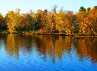Colorful autumn foliage reflecting in the water in New Jersey, United States